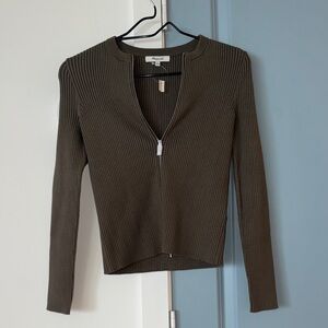 Madewell Ribbed Olive Green Zip-Front Top